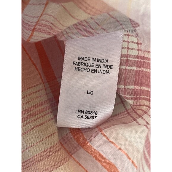 Lucky Brand Relaxed Pink‎ Madras Plaid Button Up Shirt  Size Large - Picture 3 of 9